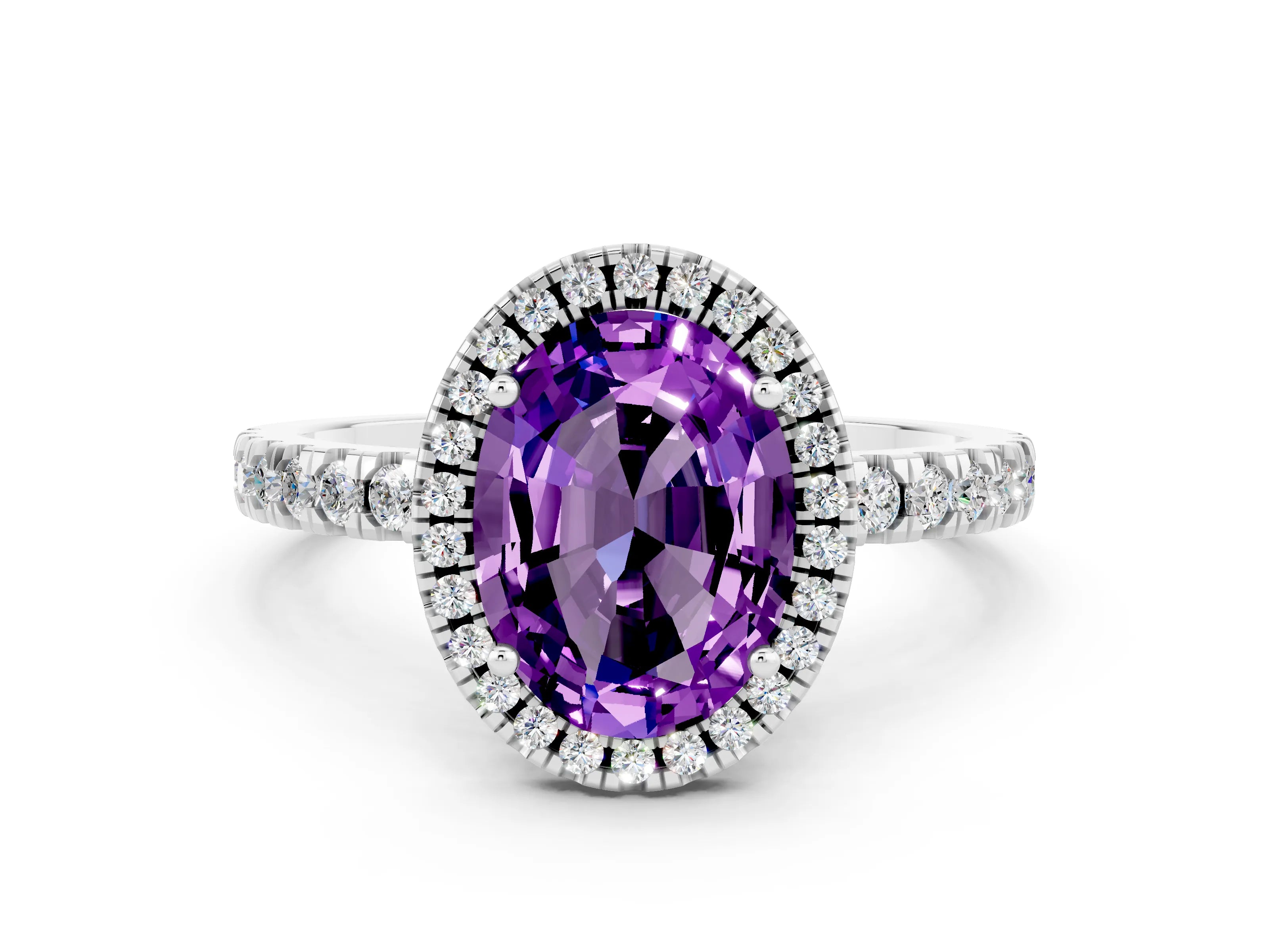 White gold Oval Cut Halo Diamond Pave Band with Prong Setting