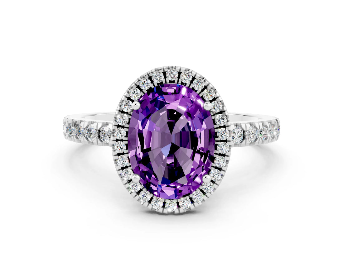 White gold Oval Cut Halo Diamond Pave Band with Prong Setting