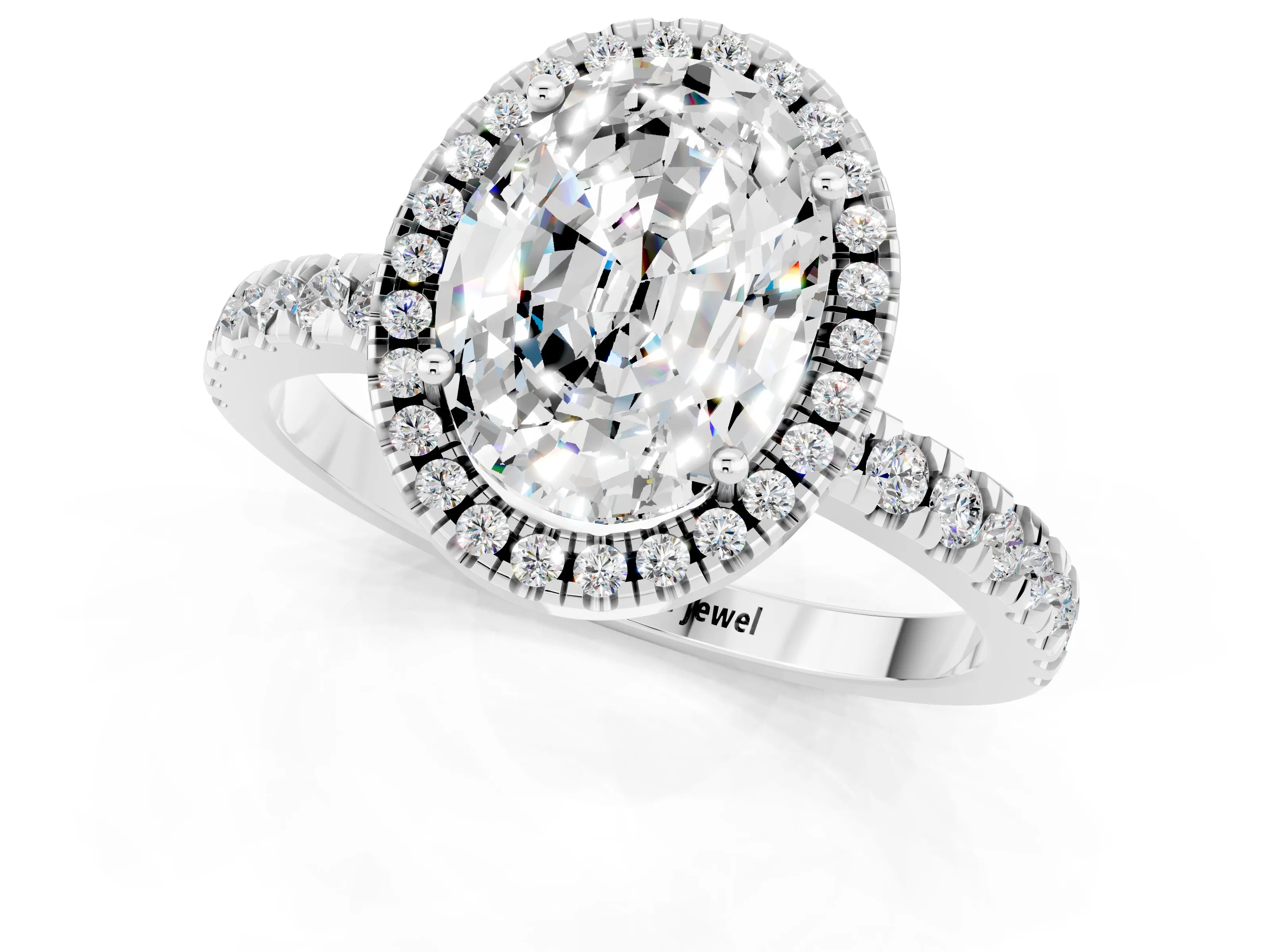 White gold Oval Cut Halo Diamond Pave Band with Prong Setting_1
