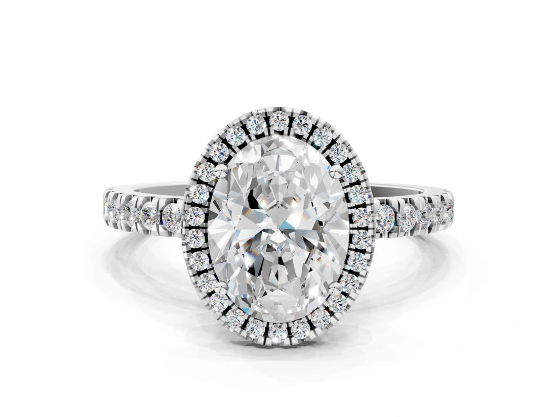 White gold Oval Cut Halo Diamond Pave Band with Prong Setting_12
