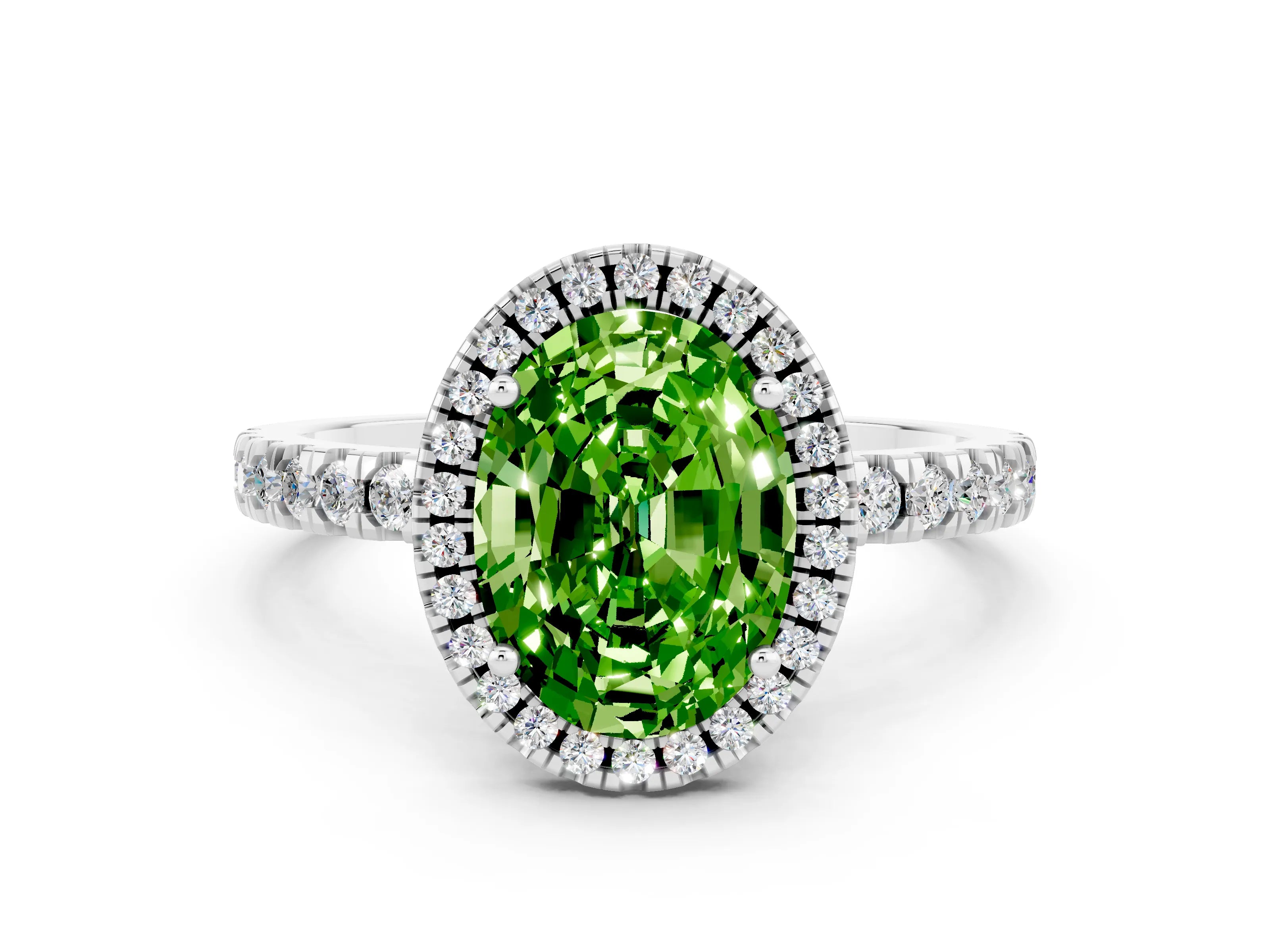 White gold Oval Cut Halo Diamond Pave Band with Prong Setting
