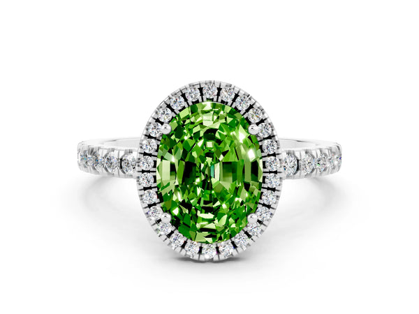 Platinum Oval Cut Halo Diamond Pave Band with Prong Setting