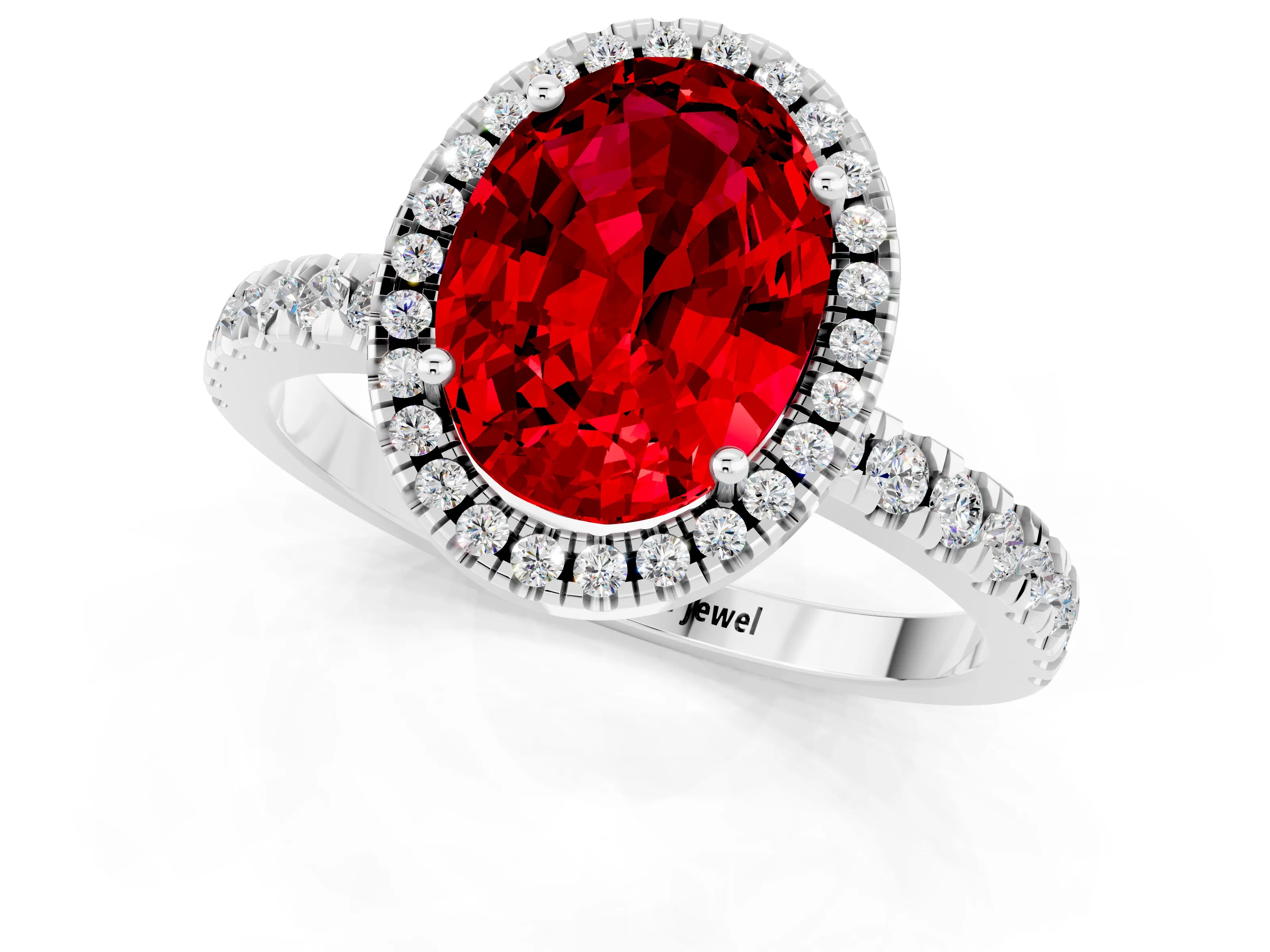 White gold Oval Cut Halo Diamond Pave Band with Prong Setting_1