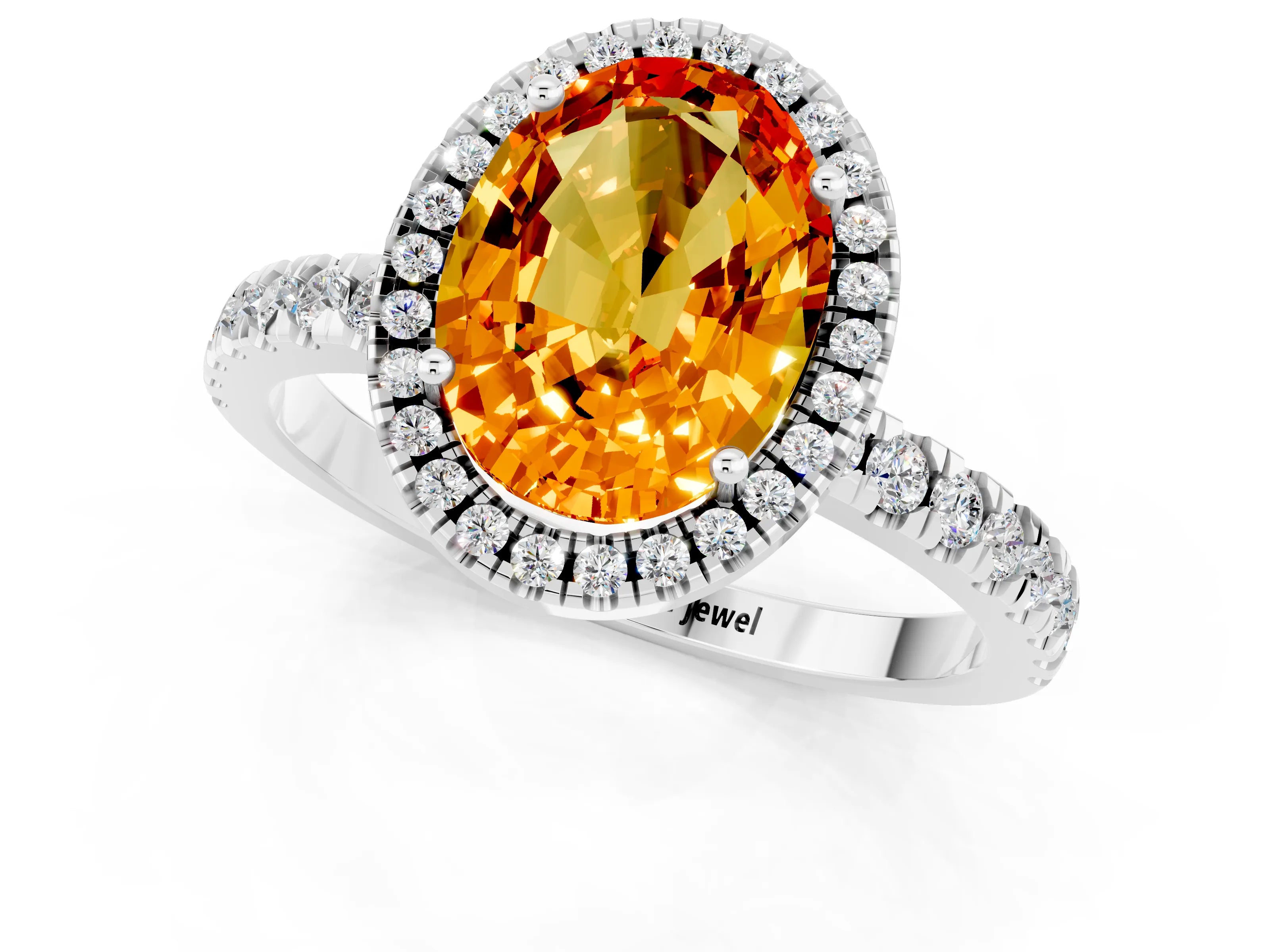White gold Oval Cut Halo Diamond Pave Band with Prong Setting_1