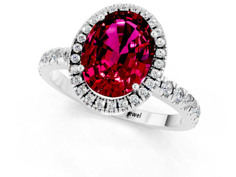 White gold Oval Cut Halo Diamond Pave Band with Prong Setting_1