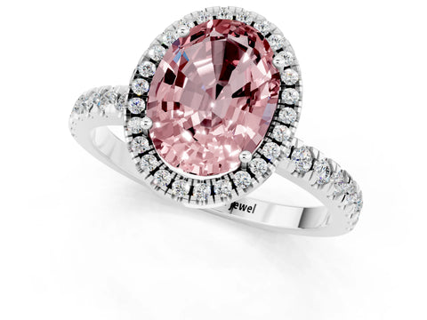 White gold Oval Cut Halo Diamond Pave Band with Prong Setting_1