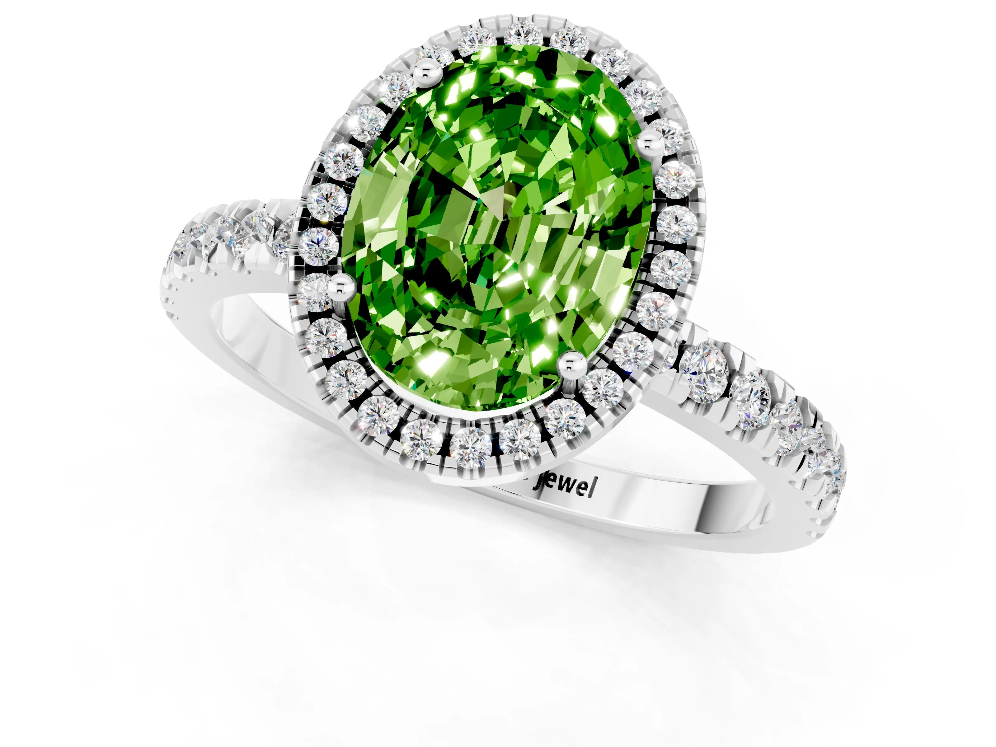 White gold Oval Cut Halo Diamond Pave Band with Prong Setting_1