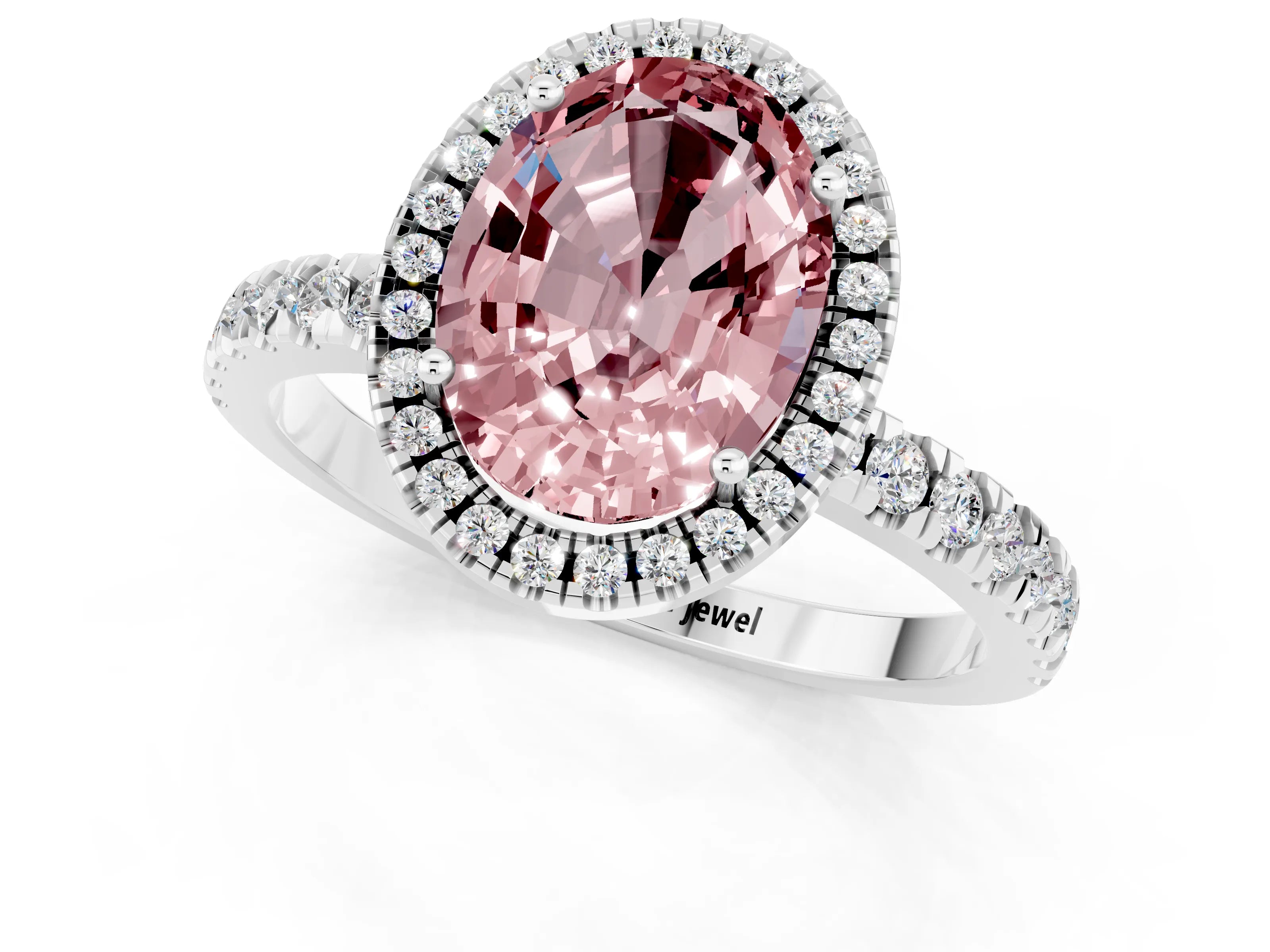 White gold Oval Cut Halo Diamond Pave Band with Prong Setting_1
