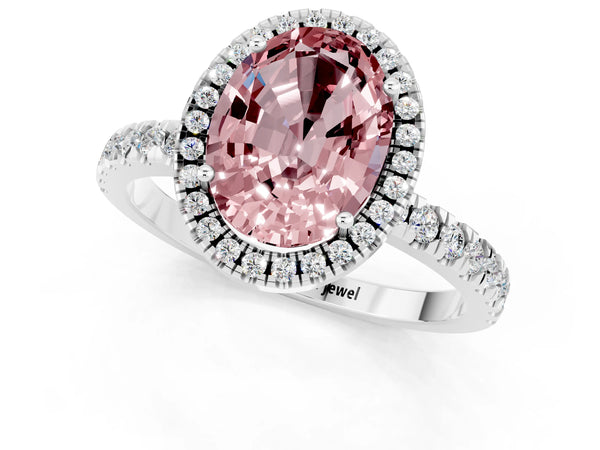 Platinum Oval Cut Halo Diamond Pave Band with Prong Setting