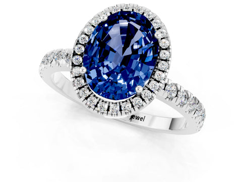 White gold Oval Cut Halo Diamond Pave Band with Prong Setting_1