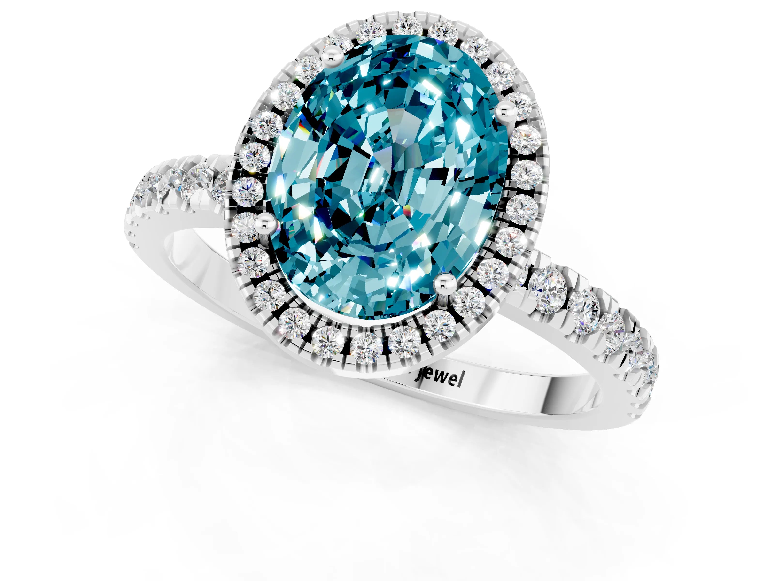 White gold Oval Cut Halo Diamond Pave Band with Prong Setting_1