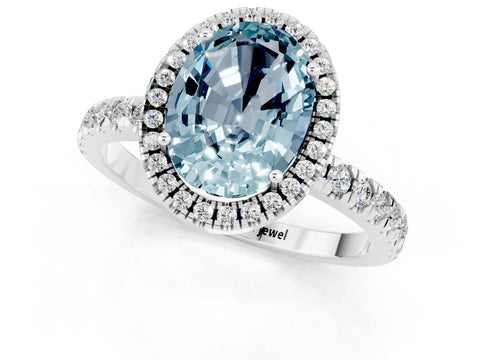 White gold Oval Cut Halo Diamond Pave Band with Prong Setting_1