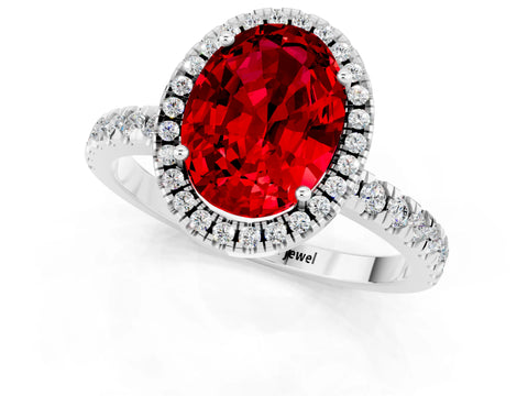 White gold Oval Cut Halo Diamond Pave Band with Prong Setting_1