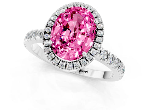 White gold Oval Cut Halo Diamond Pave Band with Prong Setting_1