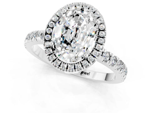 White gold Oval Cut Halo Diamond Pave Band with Prong Setting_1