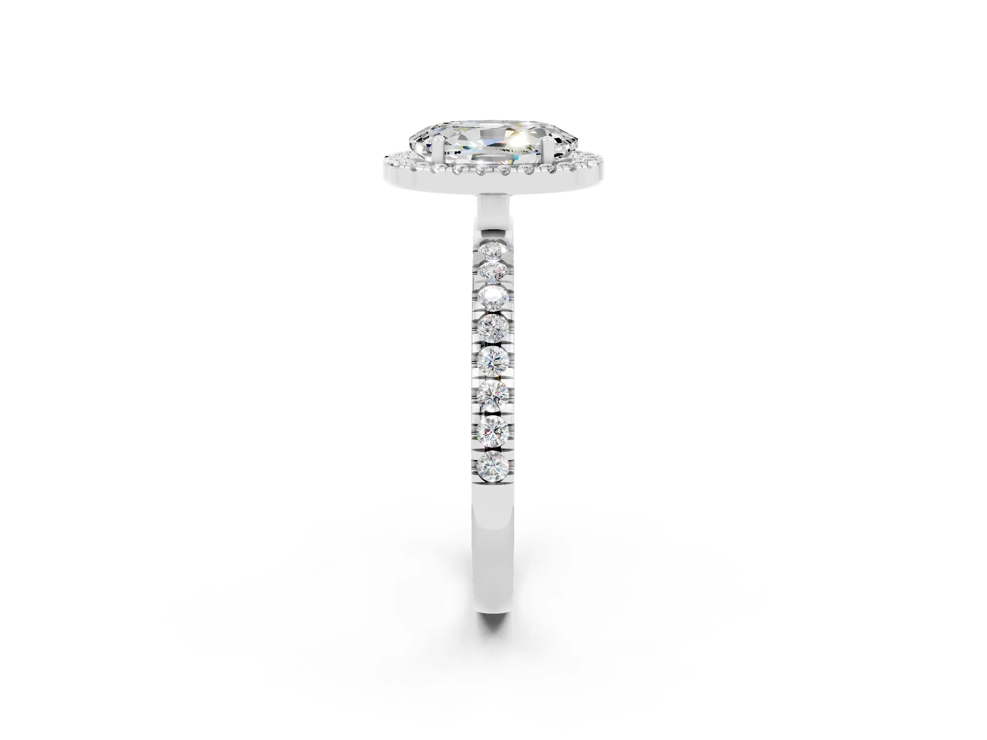 White gold Oval Cut Halo Diamond Pave Band with Prong Setting_2