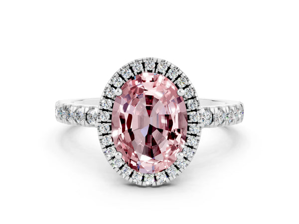 Silver Oval Cut Halo Diamond Pave Band with Prong Setting