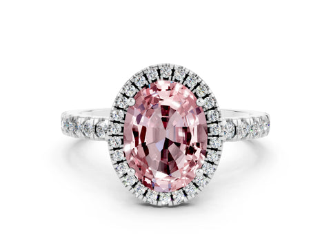White gold Oval Cut Halo Diamond Pave Band with Prong Setting
