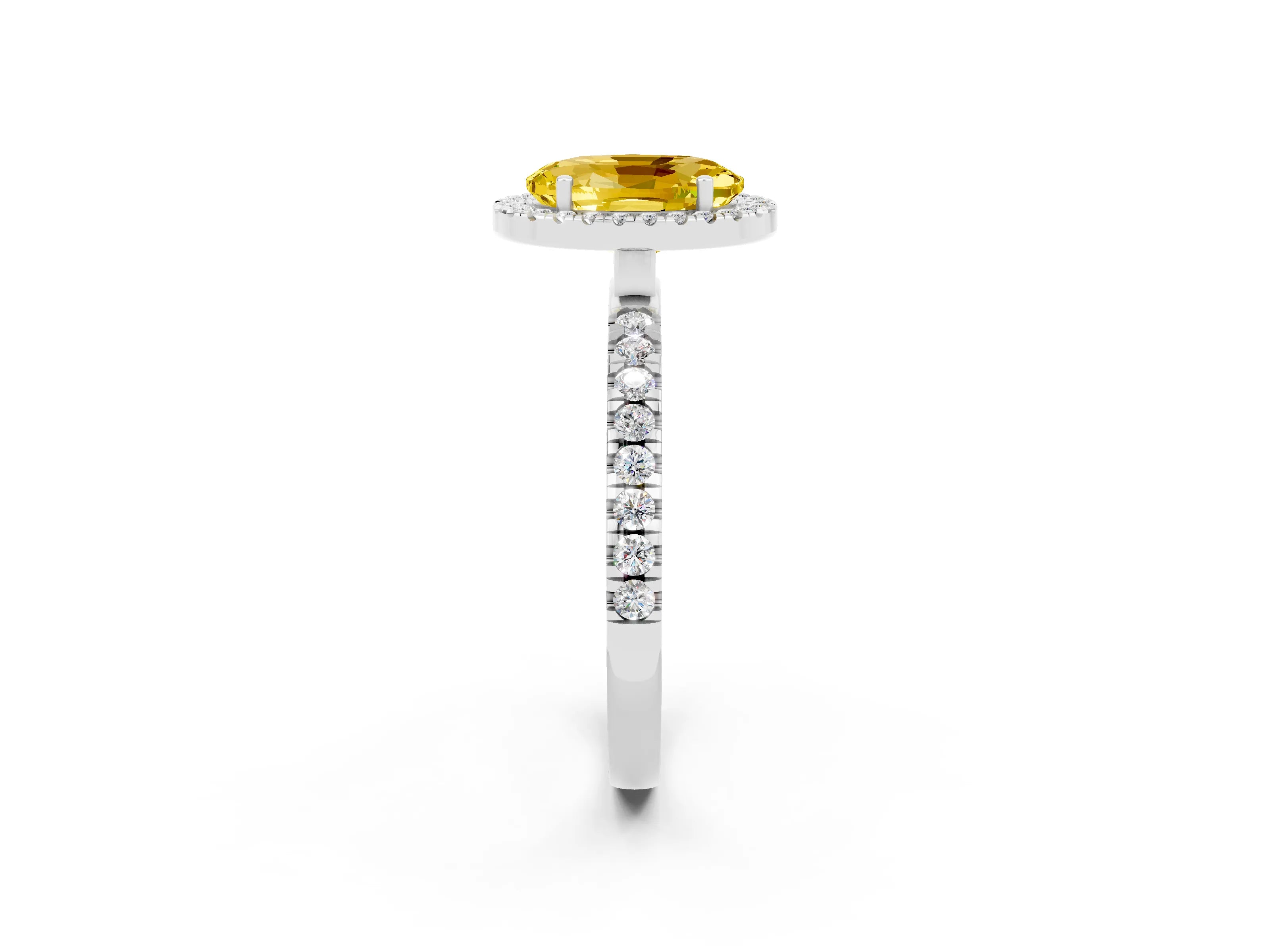 White gold Oval Cut Halo Diamond Pave Band with Prong Setting_2