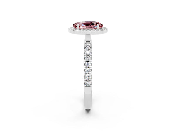 Silver Oval Cut Halo Diamond Pave Band with Prong Setting