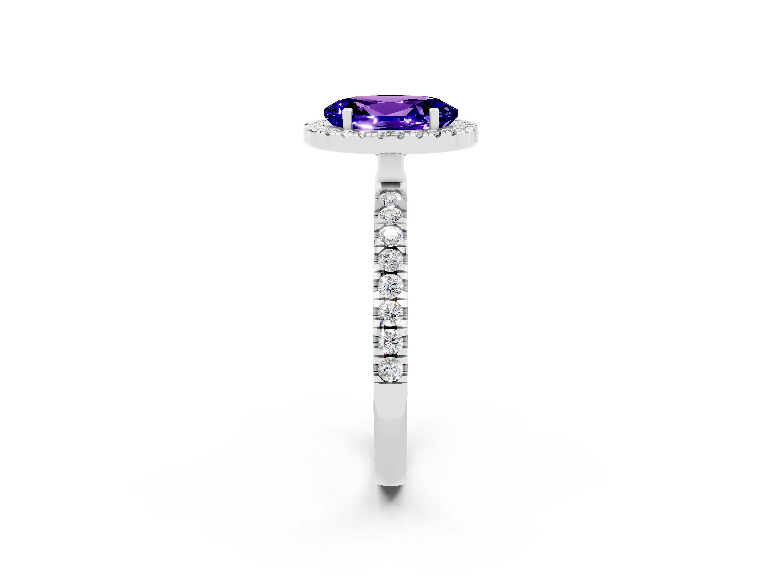 White gold Oval Cut Halo Diamond Pave Band with Prong Setting_2