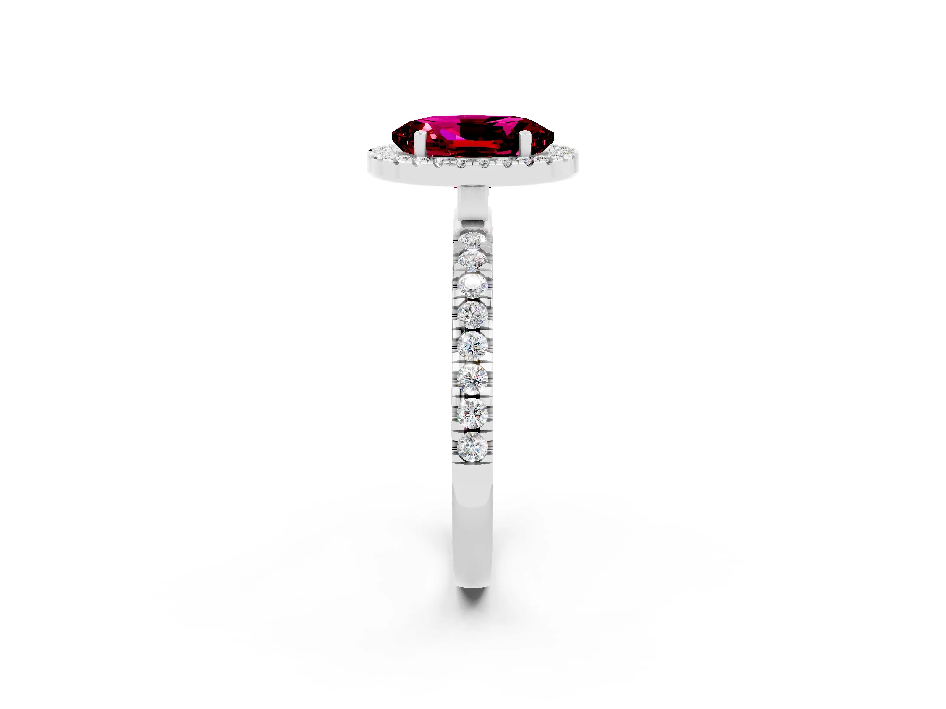 White gold Oval Cut Halo Diamond Pave Band with Prong Setting_2