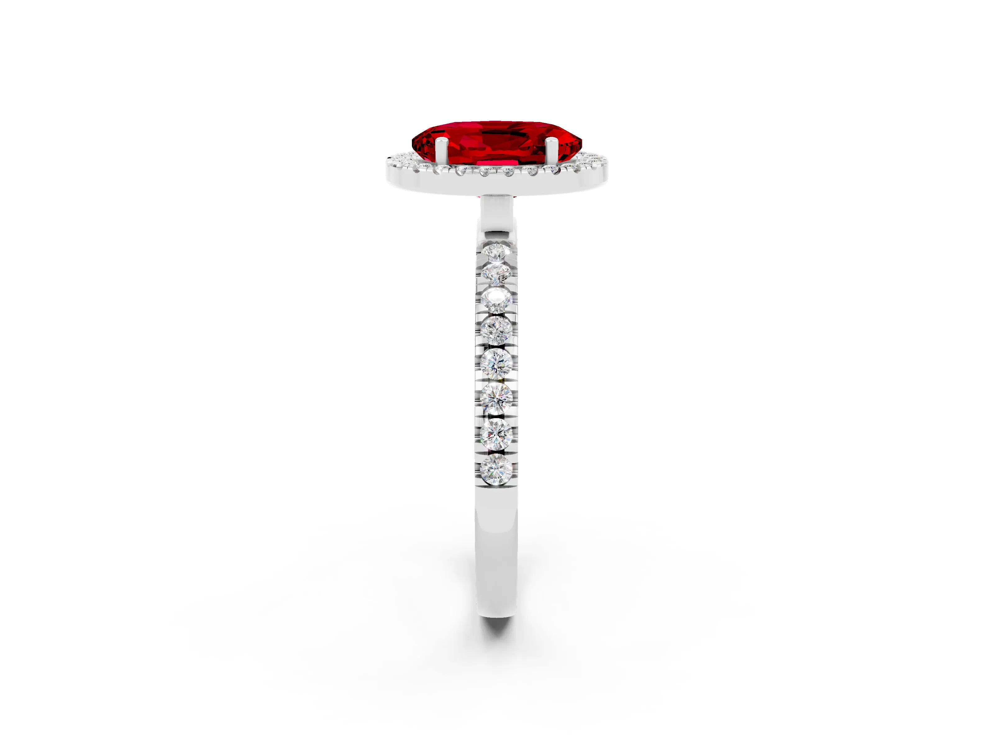 White gold Oval Cut Halo Diamond Pave Band with Prong Setting_2