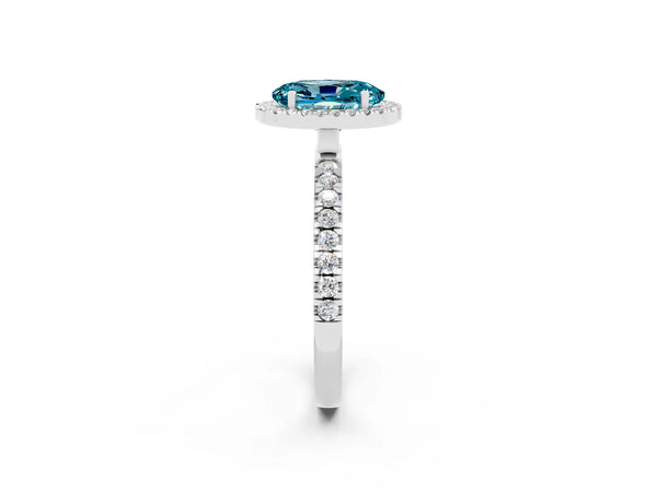 Platinum Oval Cut Halo Diamond Pave Band with Prong Setting