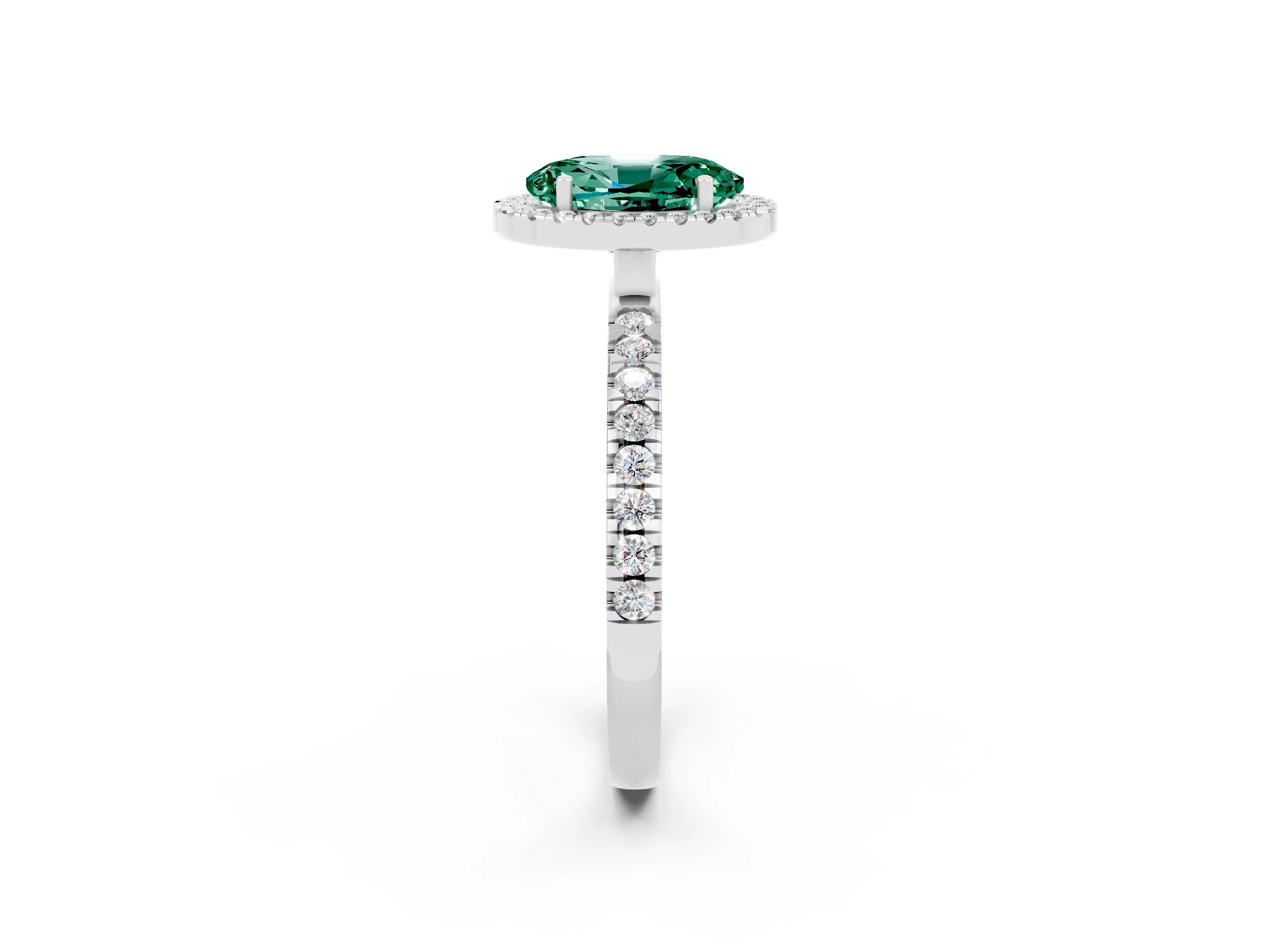 White gold Oval Cut Halo Diamond Pave Band with Prong Setting_2