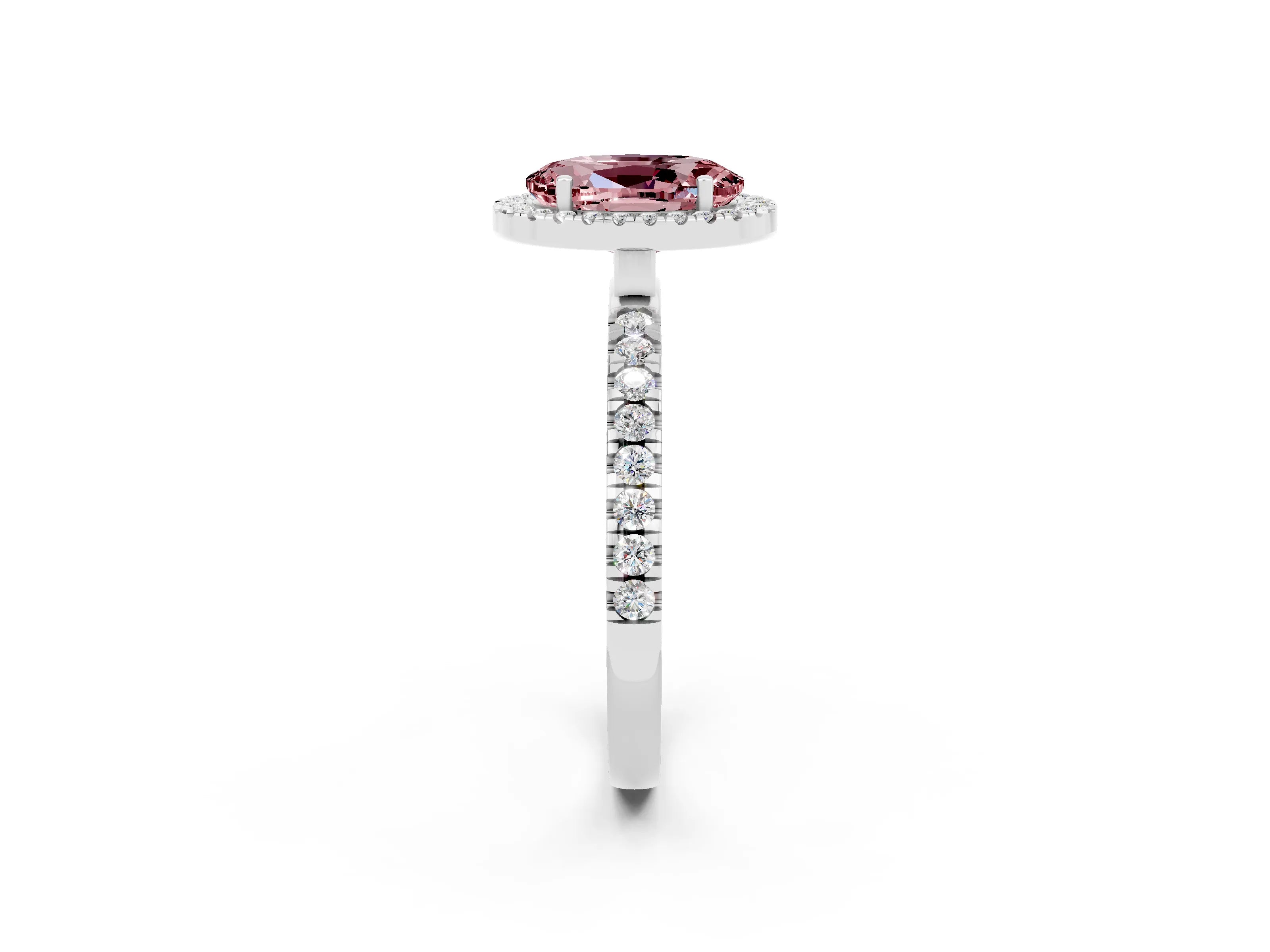 White gold Oval Cut Halo Diamond Pave Band with Prong Setting_2