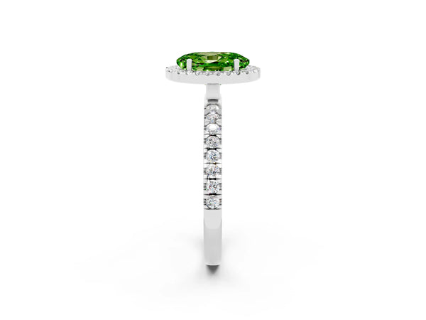 White gold Oval Cut Halo Diamond Pave Band with Prong Setting