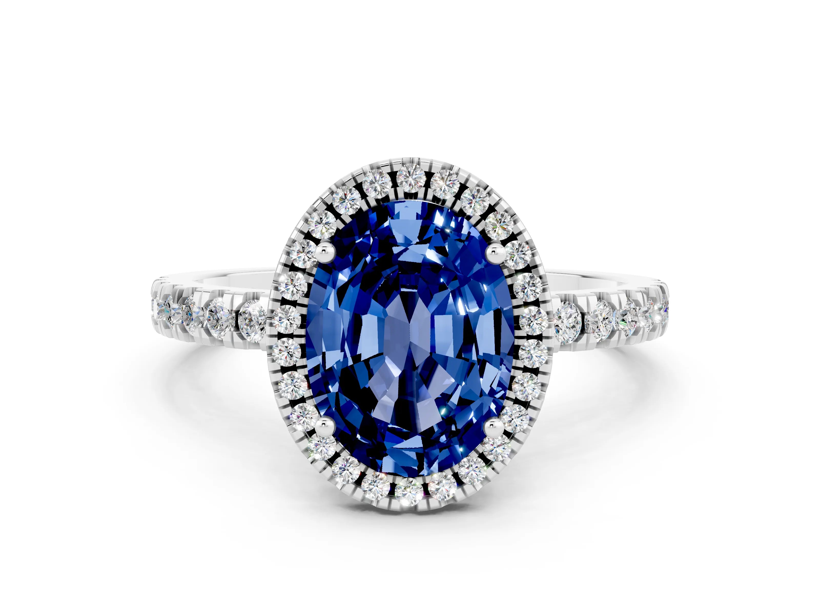 White gold Oval Cut Halo Diamond Pave Band with Prong Setting