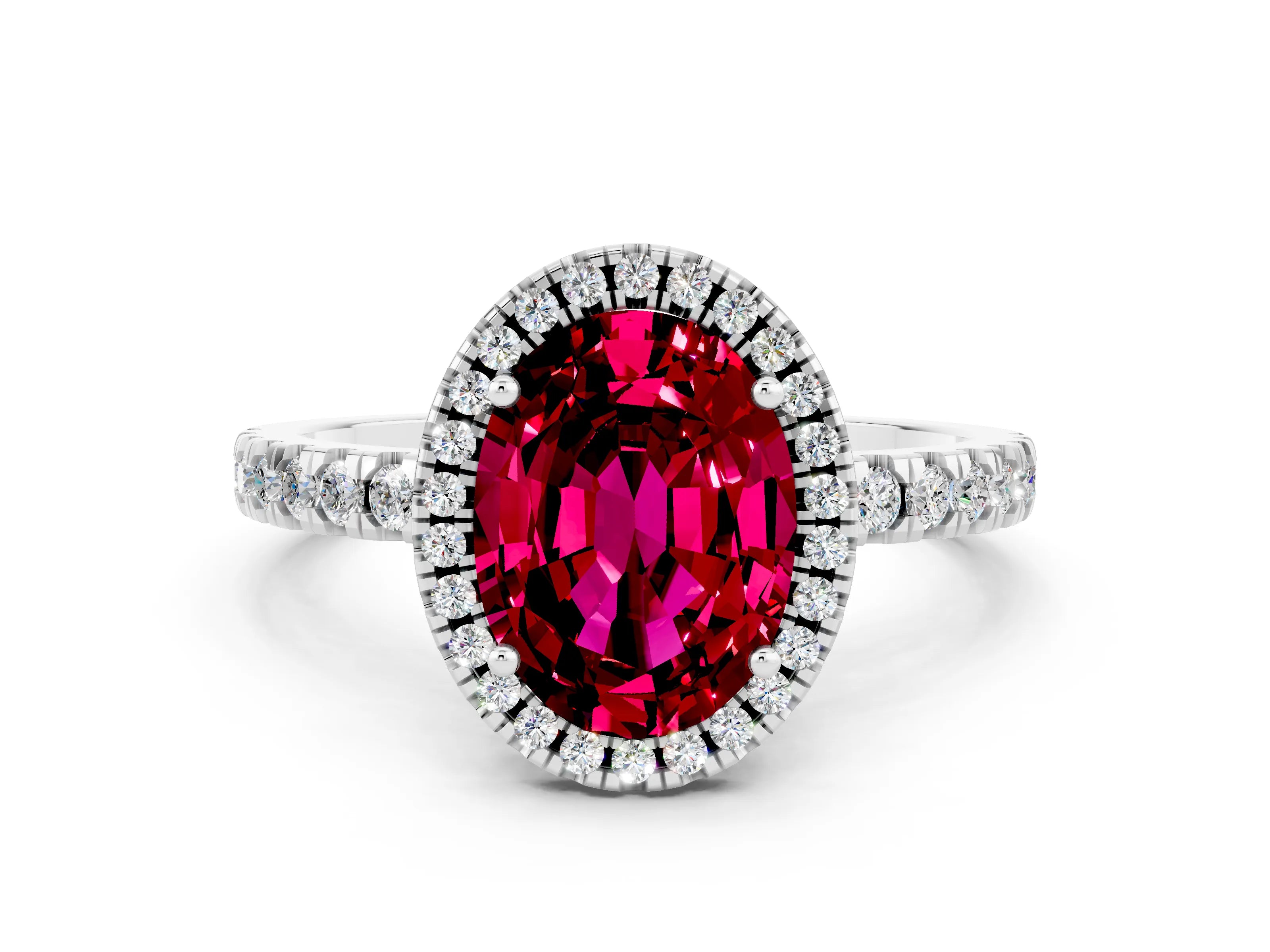 White gold Oval Cut Halo Diamond Pave Band with Prong Setting