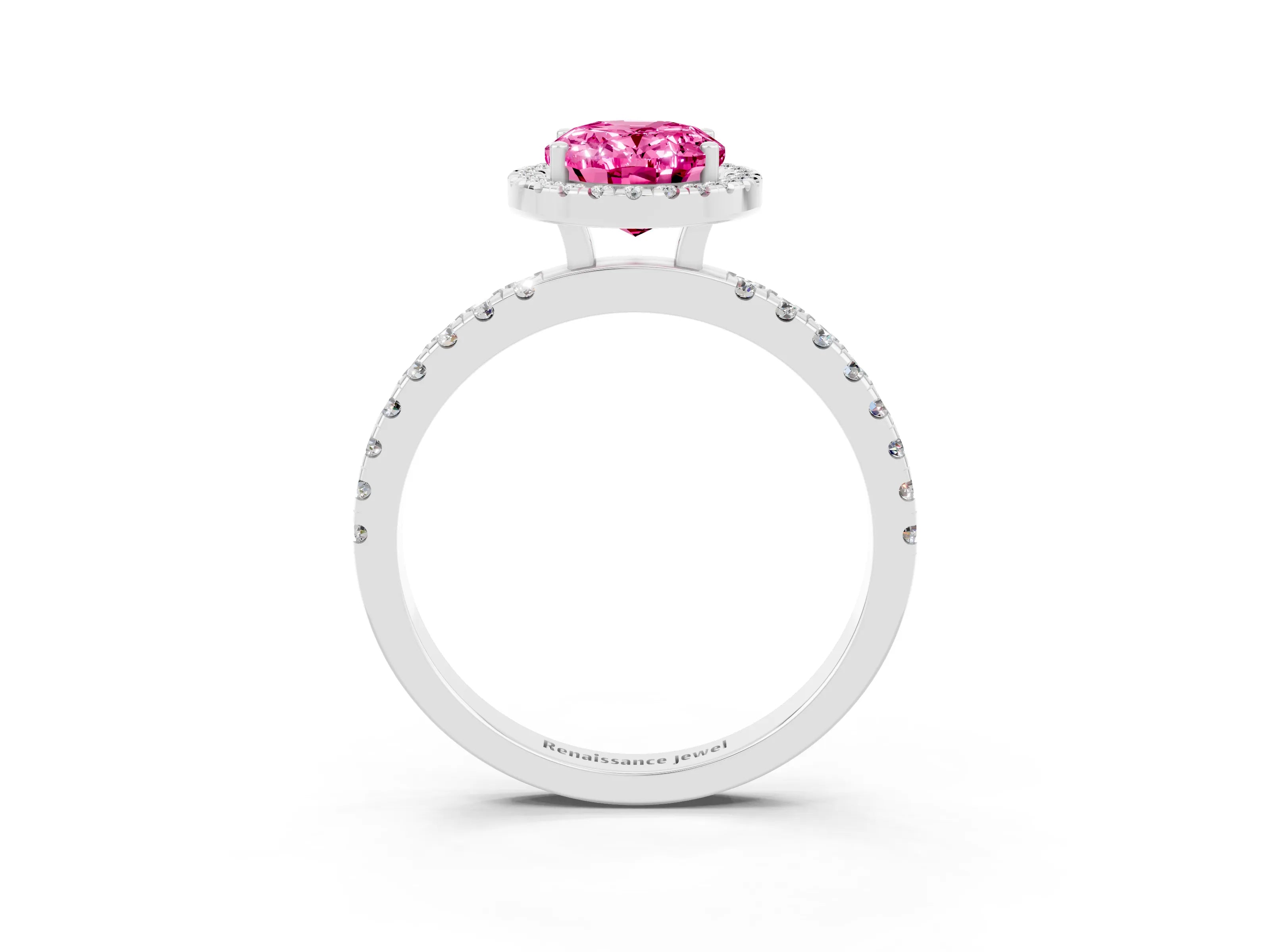 White gold Oval Cut Halo Diamond Pave Band with Prong Setting_3