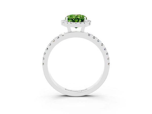 White gold Oval Cut Halo Diamond Pave Band with Prong Setting
