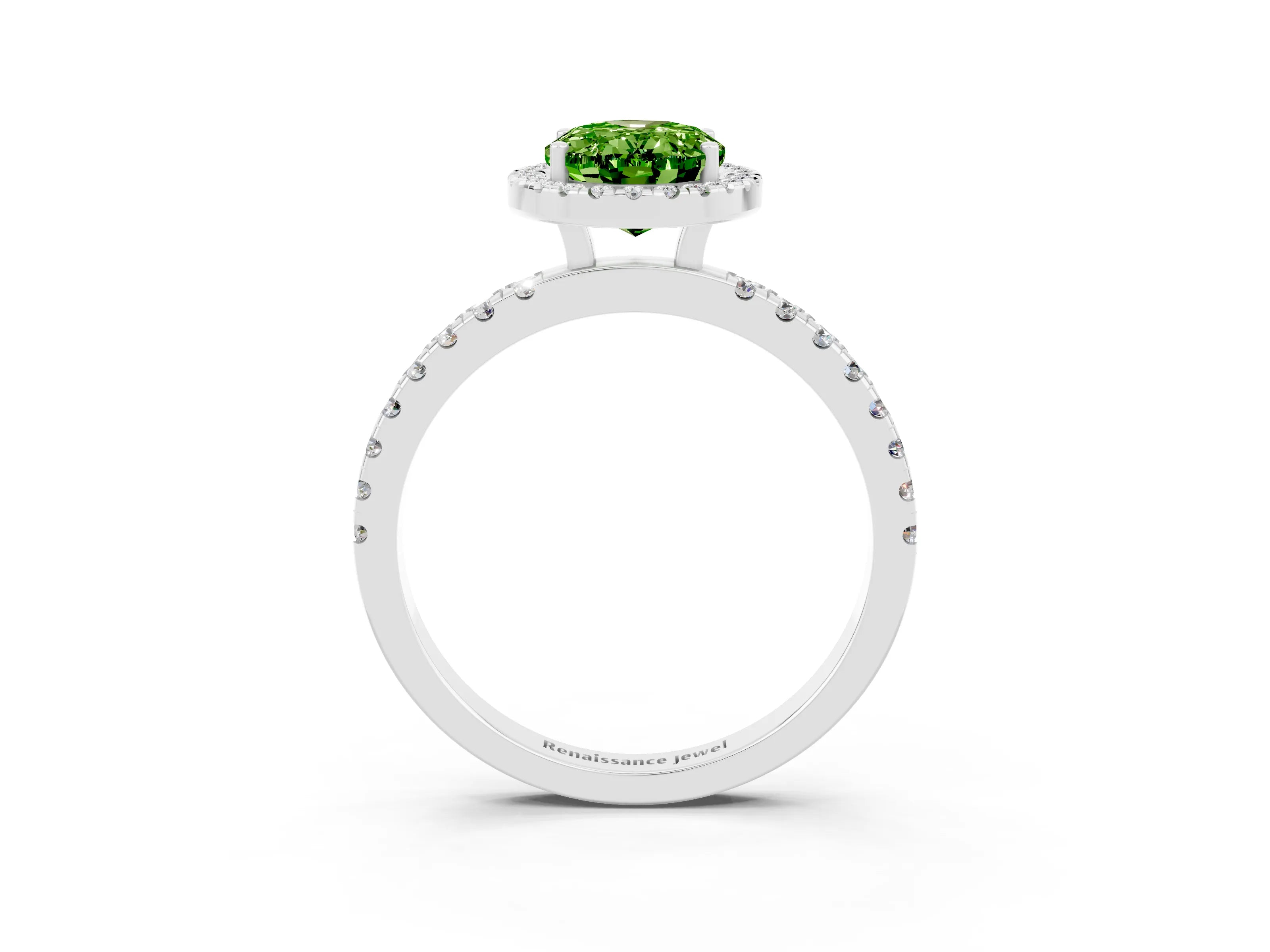 White gold Oval Cut Halo Diamond Pave Band with Prong Setting_3