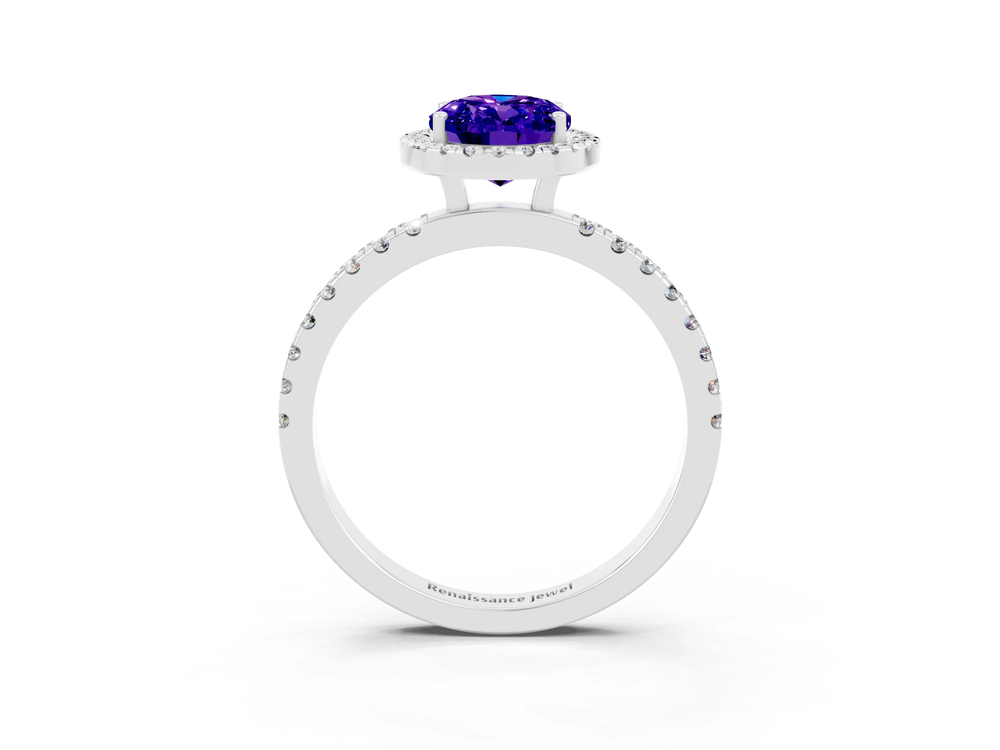 White gold Oval Cut Halo Diamond Pave Band with Prong Setting_3