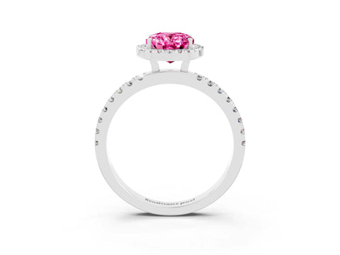 White gold Oval Cut Halo Diamond Pave Band with Prong Setting_3