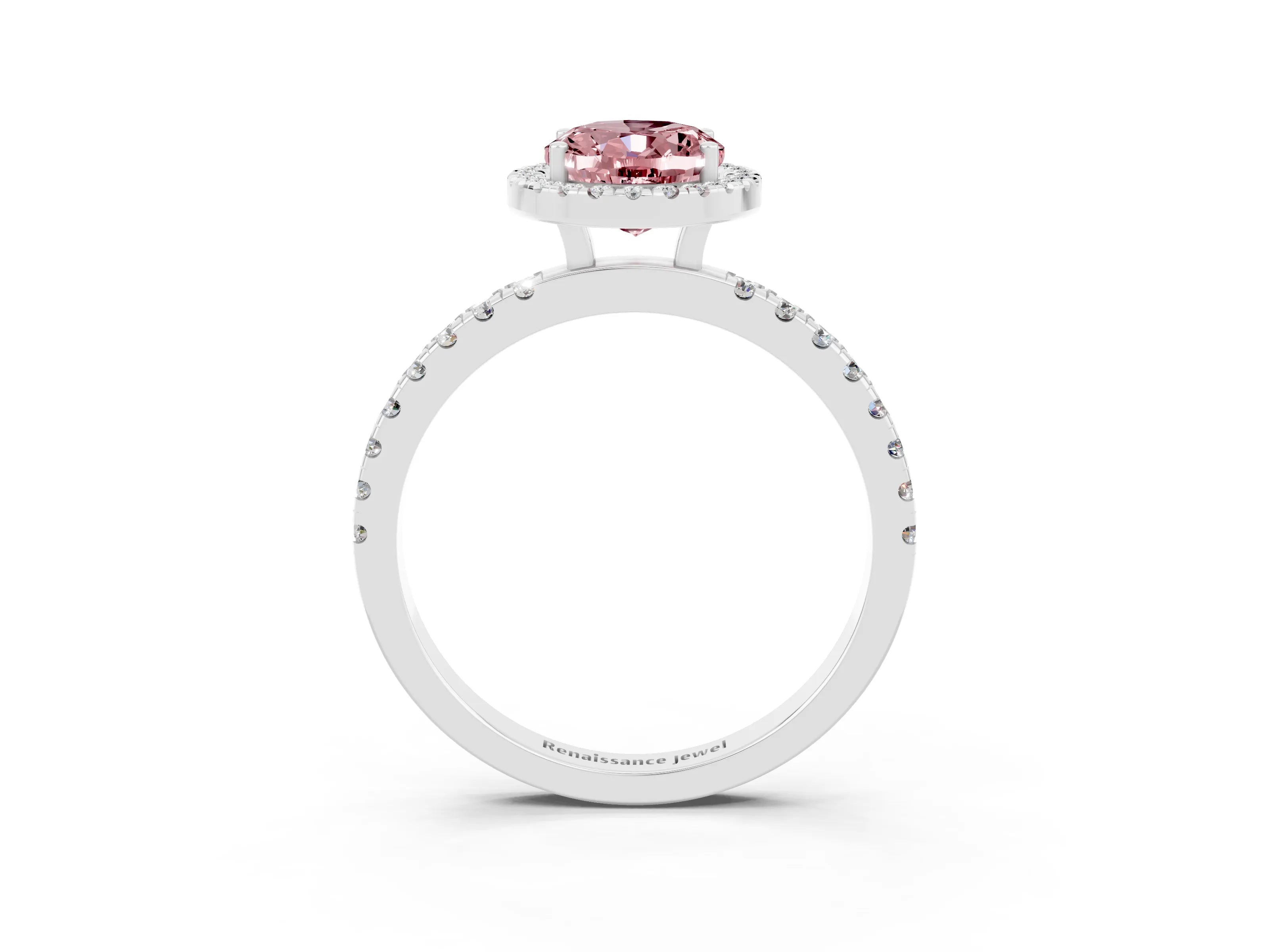 White gold Oval Cut Halo Diamond Pave Band with Prong Setting_3