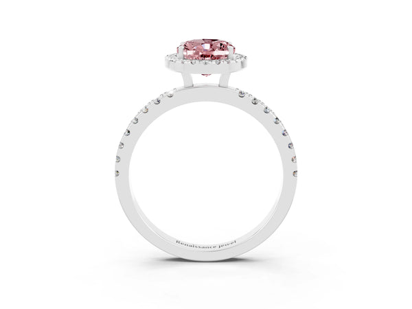 White gold Oval Cut Halo Diamond Pave Band with Prong Setting