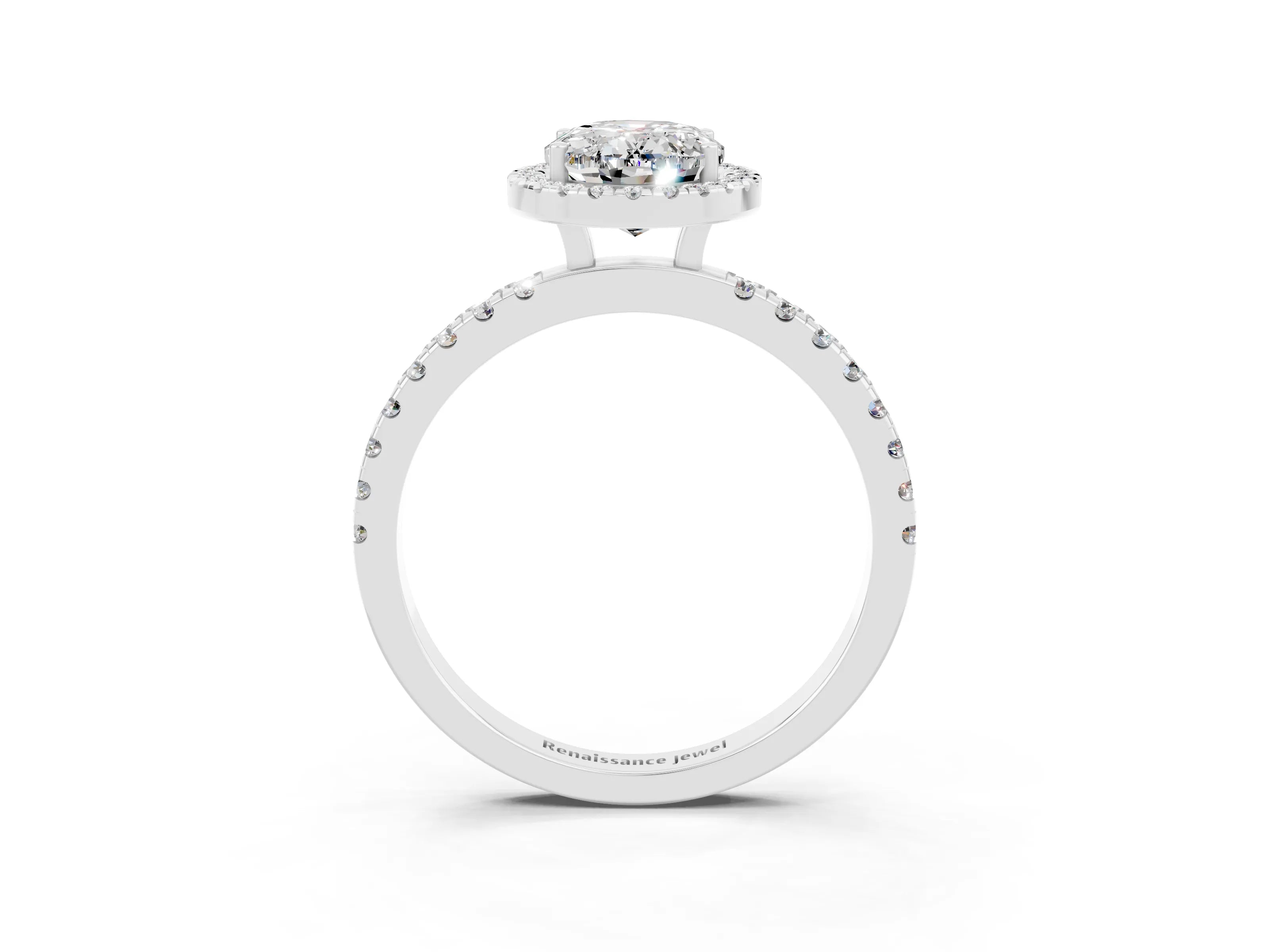 White gold Oval Cut Halo Diamond Pave Band with Prong Setting_3
