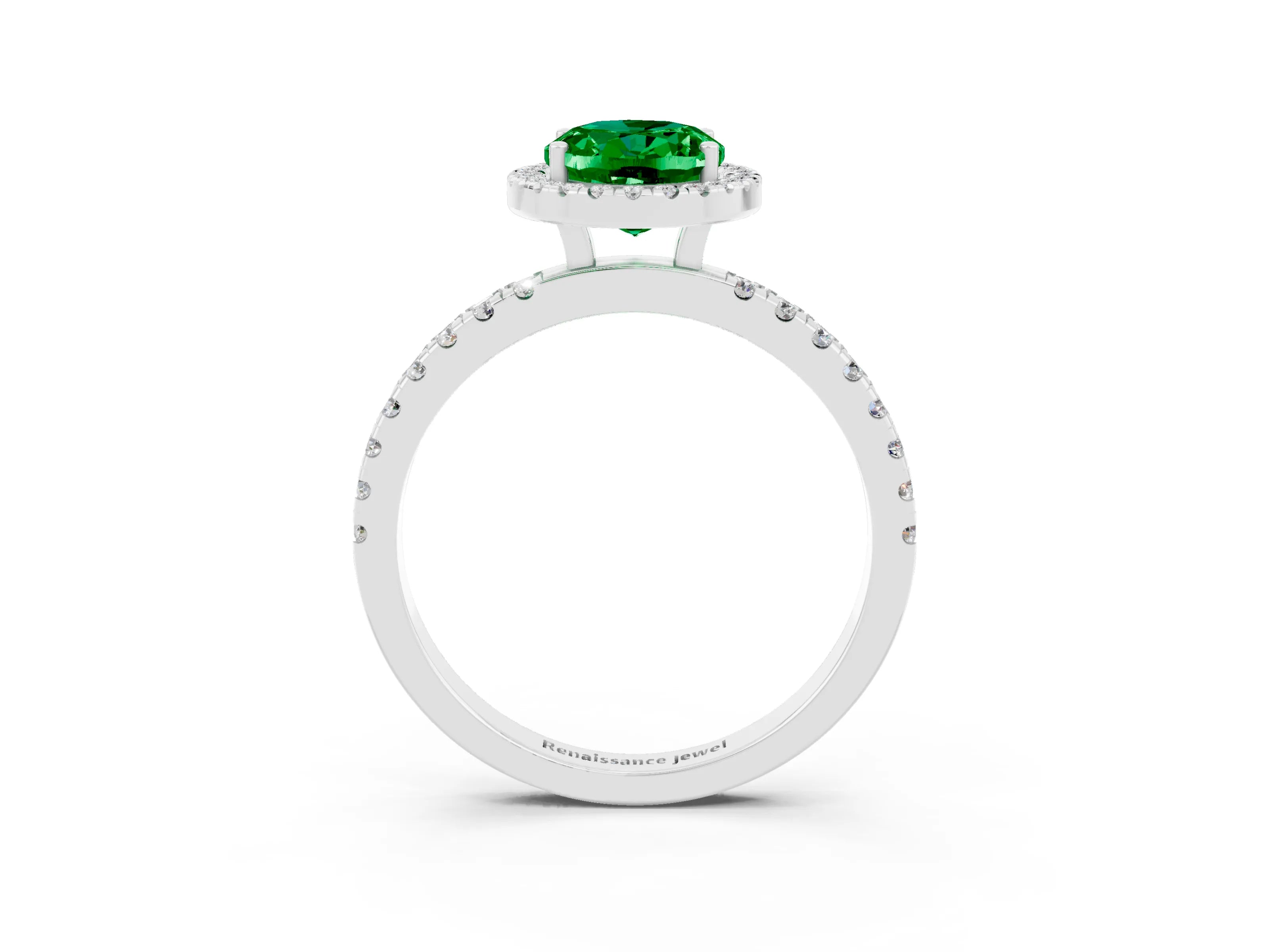 White gold Oval Cut Halo Diamond Pave Band with Prong Setting_3