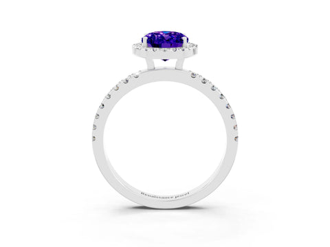 White gold Oval Cut Halo Diamond Pave Band with Prong Setting_3