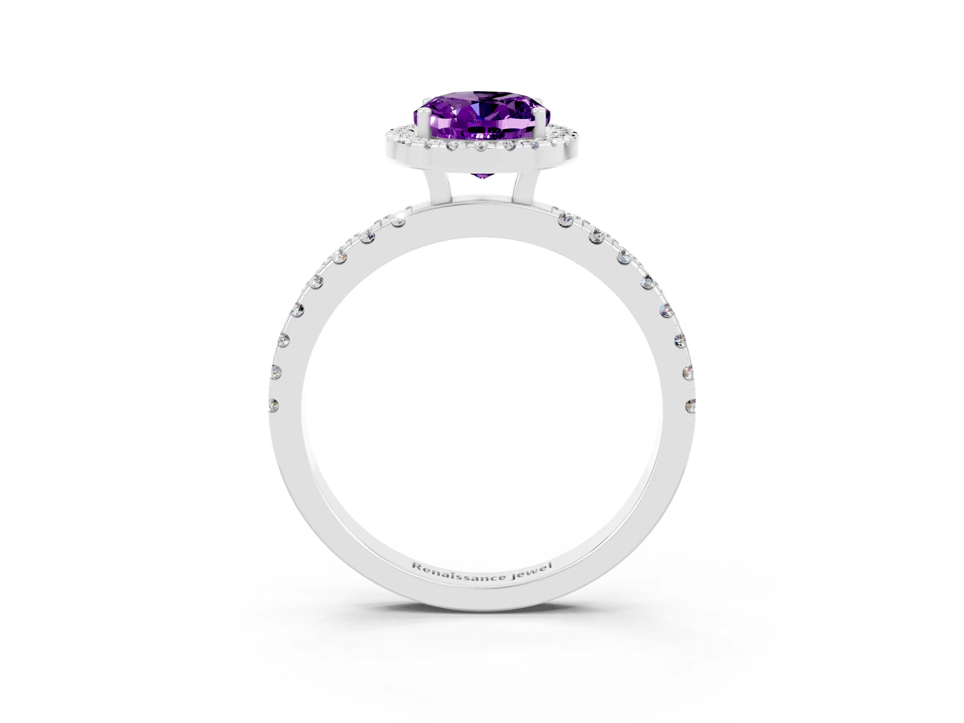 White gold Oval Cut Halo Diamond Pave Band with Prong Setting_3