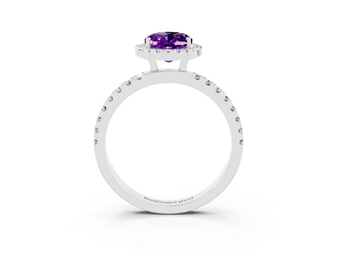 White gold Oval Cut Halo Diamond Pave Band with Prong Setting_3