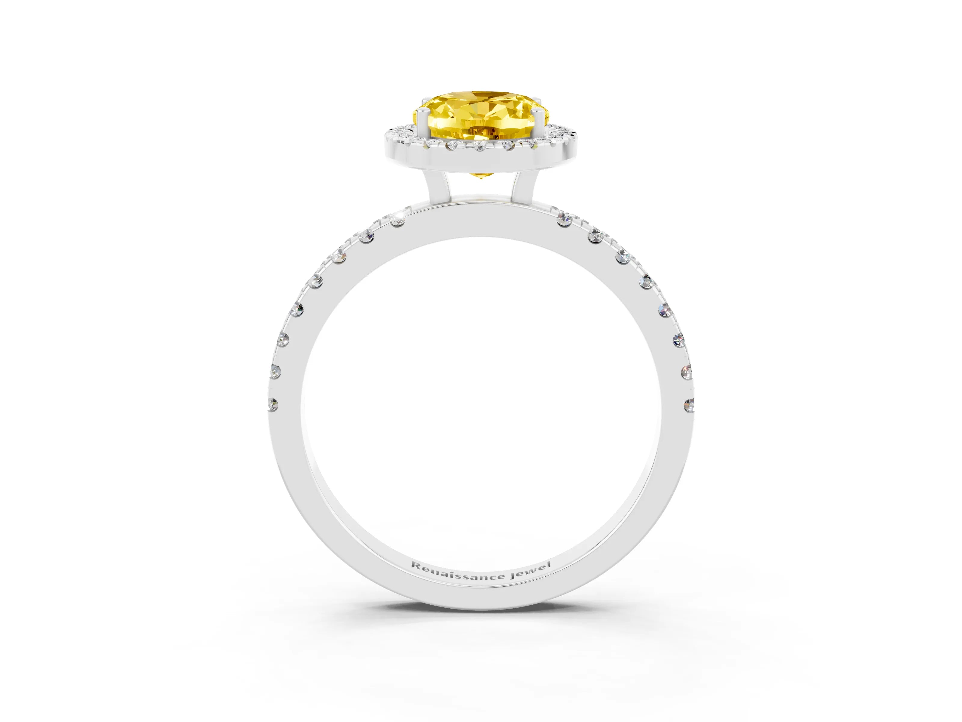 White gold Oval Cut Halo Diamond Pave Band with Prong Setting_3