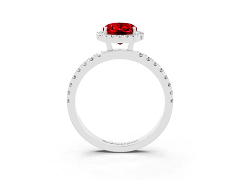 White gold Oval Cut Halo Diamond Pave Band with Prong Setting_3