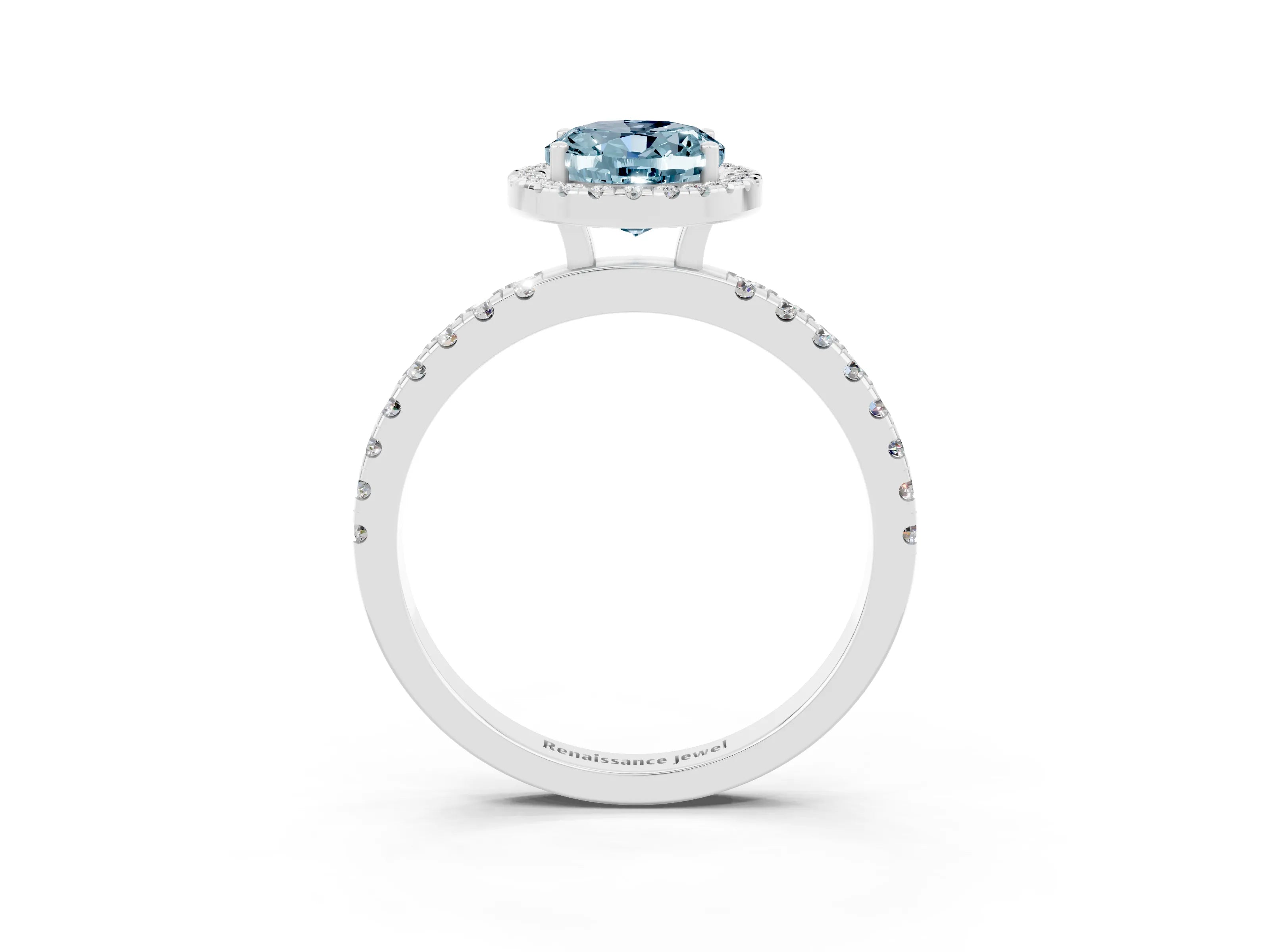 White gold Oval Cut Halo Diamond Pave Band with Prong Setting_3