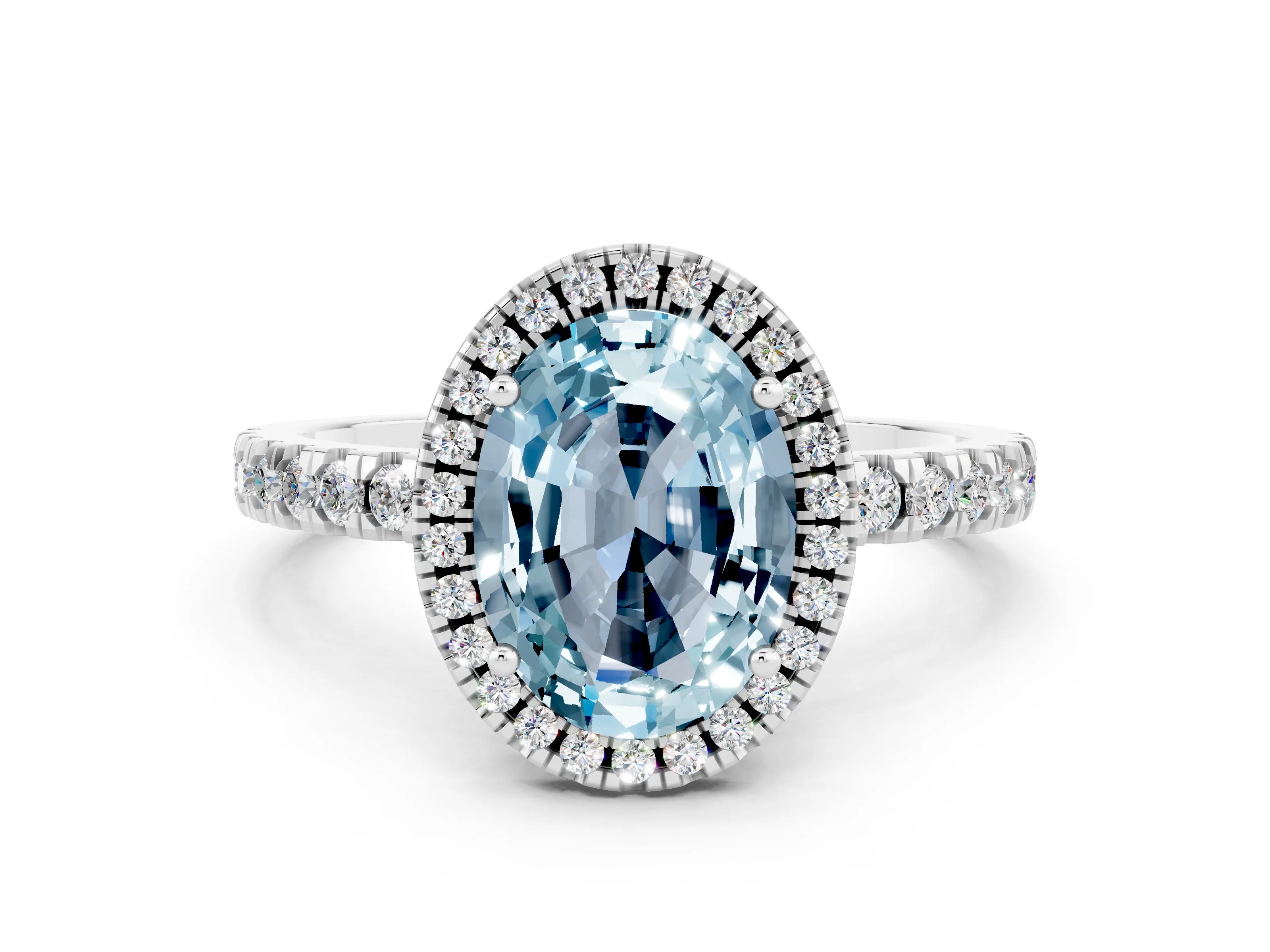 White gold Oval Cut Halo Diamond Pave Band with Prong Setting