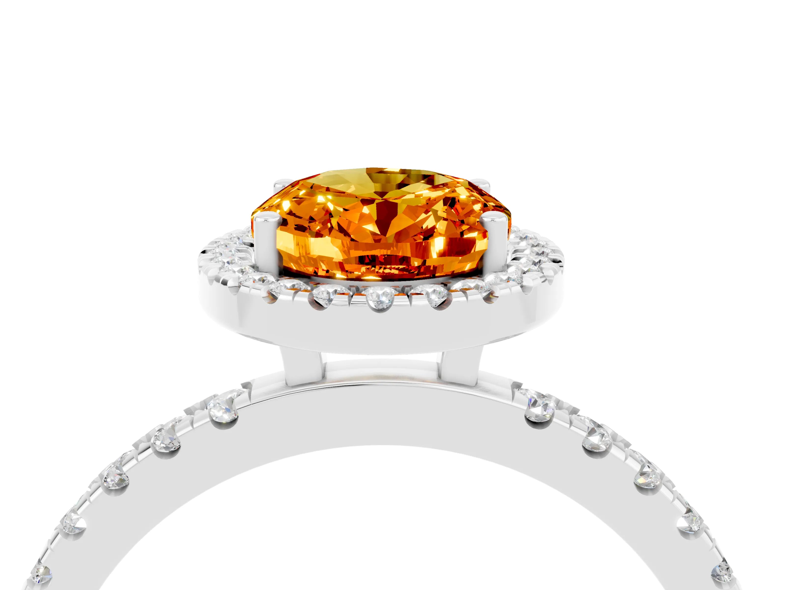 White gold Oval Cut Halo Diamond Pave Band with Prong Setting_4